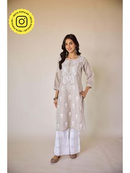Old Marigold - Hafsa Grey Hand Embroidered Chikankari Kurta