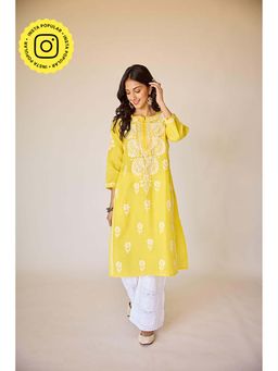 Old Marigold - Ifrah Yellow Hand Embroidered Chikankari Kurta
