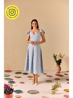 Old Marigold - Azurea Powder Blue Embroidered Schiffli Midi Dress