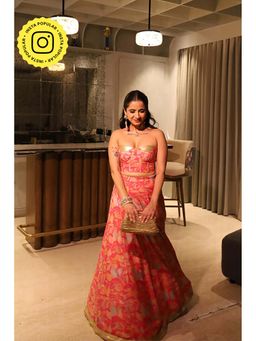 Old Marigold - Rubab Pink Corset Muslin Lehenga with Blouse and Dupatta