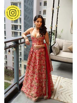 Old Marigold - Pink Corset Tissue Lehenga with Blouse and Dupatta