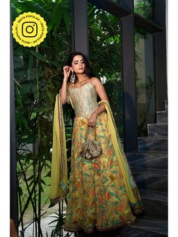 Old Marigold - Amal Yellow Crepe Lehenga with Blouse and Dupatta