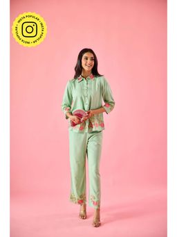 Old Marigold - Women's Green Cotton Embroidered Co-ord Set
