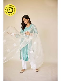 Old Marigold - Phool White Organza Hand Embroidered Chikankari Dupatta