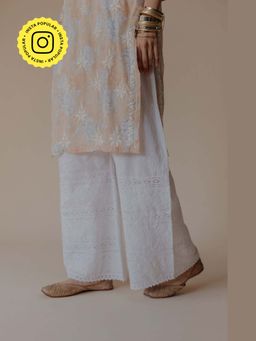 Old Marigold - Mariam White Cotton Hand Embroidered Chikankari Palazzo