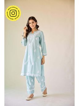 Old Marigold - Ireo Green Cotton Hand Embroidered Chikankari Kurta with Pant