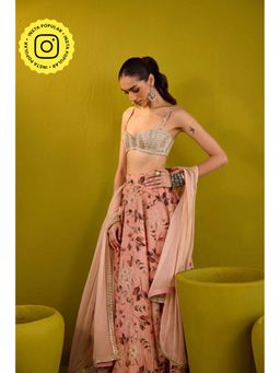 Old Marigold - Keisha Peach Embellished Tissue Lehenga with Blouse and Dupatta