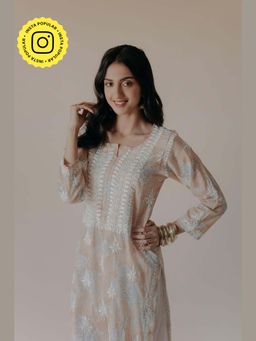 Old Marigold - Anam Mulmul Chikankari Printed Peach Kurta