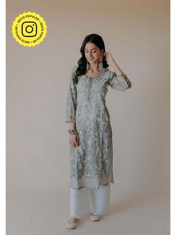 Old Marigold - Gauri Mulmul Chikankari Printed Blue Kurta