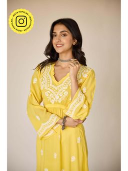 Old Marigold - Henna Modal Hand Embroidered Chikankari Yellow Kurta