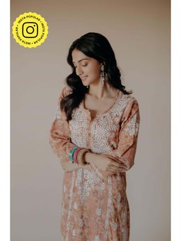 Old Marigold - Lana Mulmul Chikankari Printed Peach Kurta