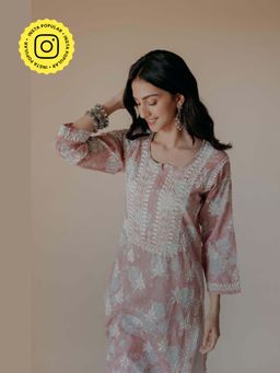 Old Marigold - Zubi Mulmul Chikankari Printed Pink Kurta