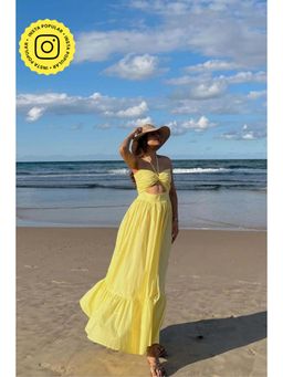 Old Marigold - Penelope Lime Yellow Halter Maxi Dress