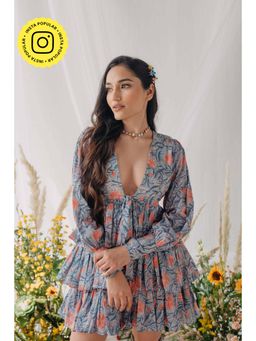 Old Marigold - Chicca Blue Printed Cotton Layered Mini Dress