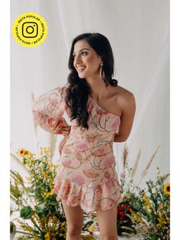 Old Marigold - Lolita Pink Printed Cotton One Shoulder Mini Dress