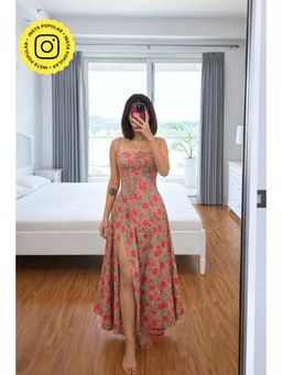 Old Marigold - Kendall Floral Orange Corset Midi Dress