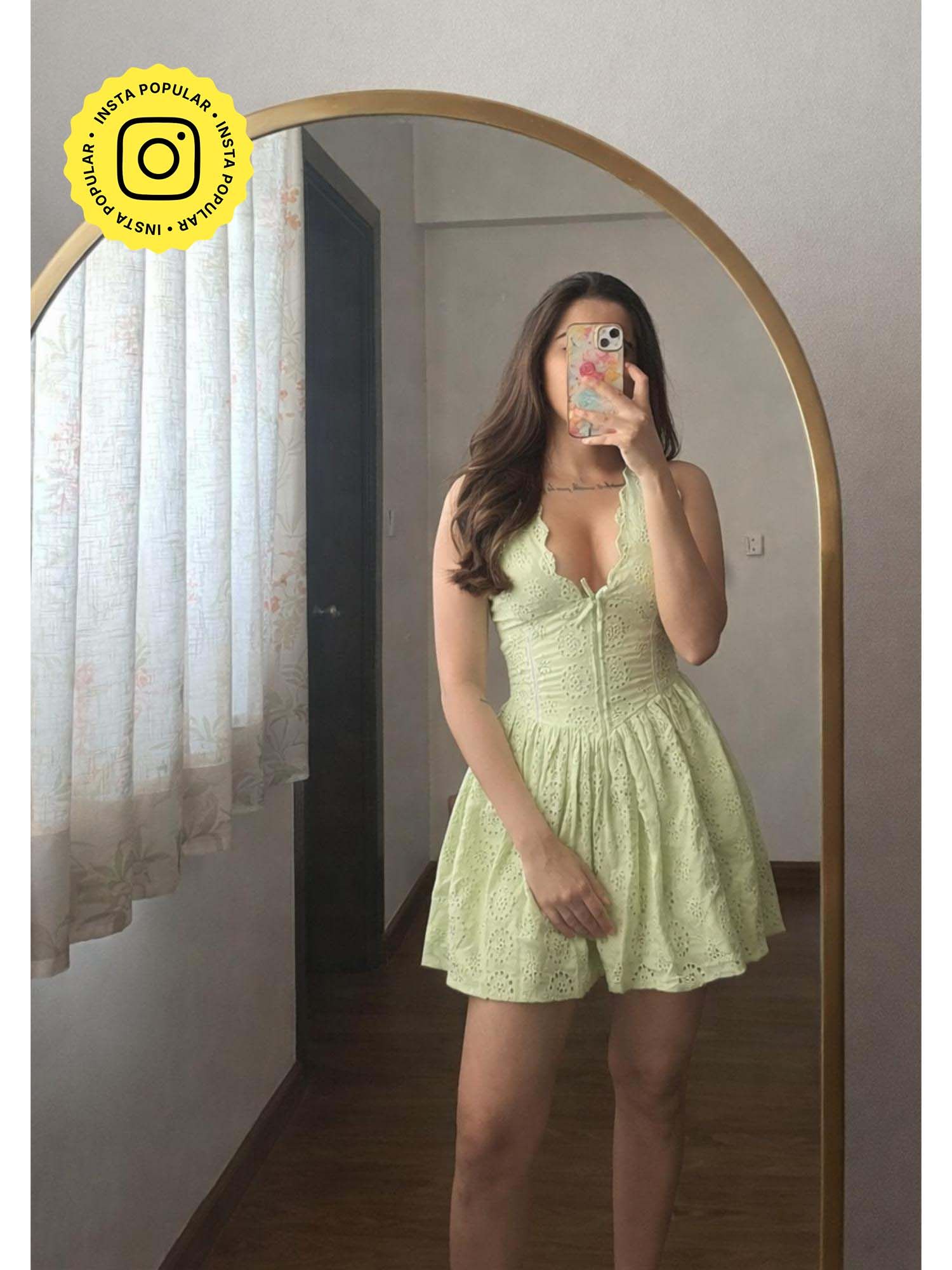 old marigold Kourtney Green Eyelet V-Neck Sleeveless Mini Dress-picture-36