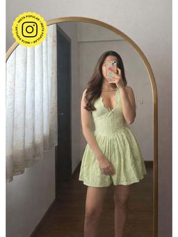 Old Marigold - Kourtney Green Eyelet V-Neck Sleeveless Mini Dress