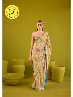Old Marigold - Kashish Yellow Crepe Saree With Blouse with Stitched
