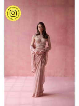 Old Marigold - April Pink Silk Embellished Saree without Blouse