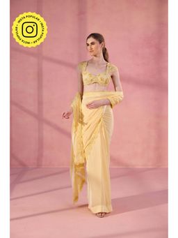 Old Marigold - Butter Clouds Yellow Viscose Embellished Saree without Blouse