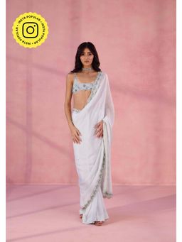 Old Marigold - Mamma Mia Blue Viscose Embroidered Saree without Blouse