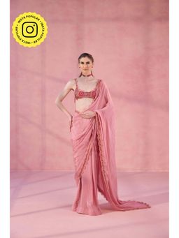 Old Marigold - Sundown Somewhere Pink Chinon Embellished Saree without Blouse
