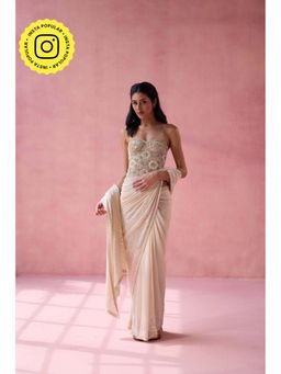 Old Marigold - Whimsy Beige Chiffon Embellished Saree without Blouse