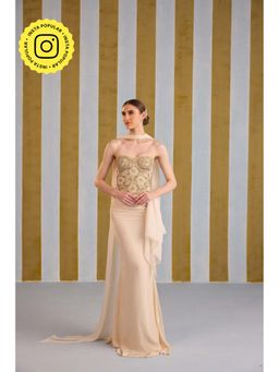 Old Marigold - Midas Touch Champagne Corset with Mermaid Skirt and Choker Dupatta