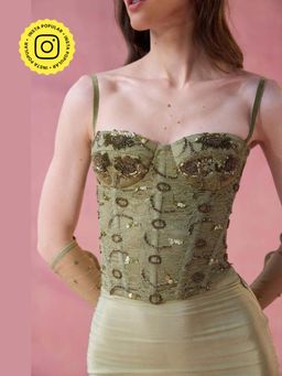 Old Marigold - Green Aperol Hour Embellished Stitched Corset