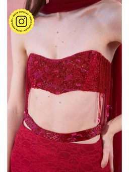 Old Marigold - Red Artsy Daisy Beads And Stones Bandeau Bralette