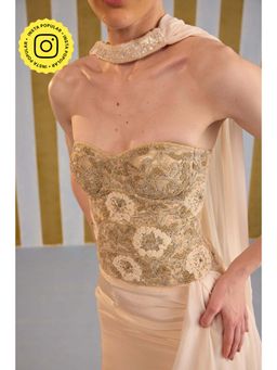 Old Marigold - Beige Whimsy Embellished Stitched Corset