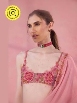 Old Marigold - Pink Sundown Somewhere Beads And Stones Stitched Blouse