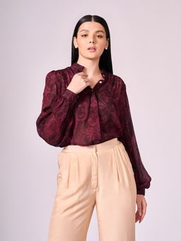 KOSWI - Maroon Printed Button Down Shirt