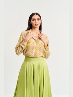 KOSWI - Lime Green Geometric Print Shirt