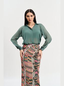 KOSWI - Chalk Green Solid Button Down Shirt