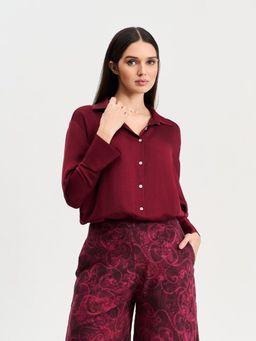 KOSWI - Maroon Oversized Button Down Shirt