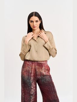 KOSWI - Beige Solid Full Sleeves Shirt