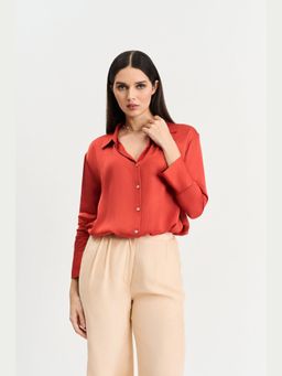 KOSWI - Rust Solid Full Sleeves Shirt