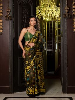 CHARUKRITI - Black Silk Cotton Handwoven Jamdani Saree