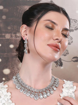 Auraa Trends - Elegant Diamond Chandelier Necklace with Earrings