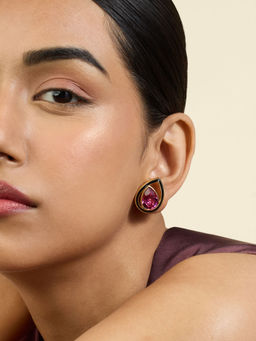 Isharya - 18KT Gold Plated Marine Amethyst Drops Studs