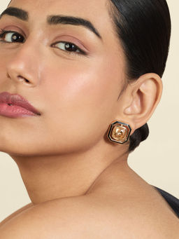 Isharya - 18KT Gold Plated Mocha Mousse Square Studs Earrings