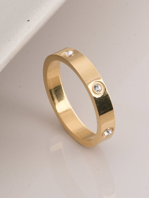 Palmonas Waterproof and Anti-Tarnish Elegant Diamond Gold Band Ring for Women