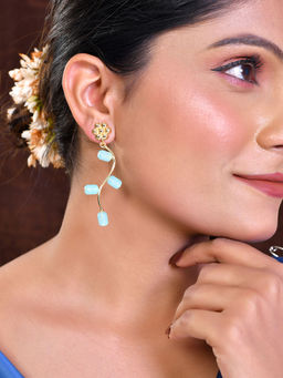 Silvermerc Designs - Women Green Trending Gold Plated Long Earrings