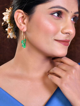 Silvermerc Designs - Women Gold Plated and Green Beaded Circular Hoop Earrings