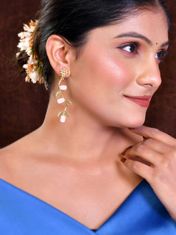 Silvermerc Designs - Women Pink Stylish Gold Plated Long Drop Earrings