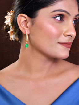 Silvermerc Designs - Women Green Beads New Gold Plated Square Earrings