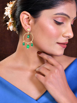 Silvermerc Designs - Women Stylish Gold Plated and Green Beaded Circular Earrings