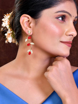 Silvermerc Designs - Women Red Trending Gold Plated Long Earrings